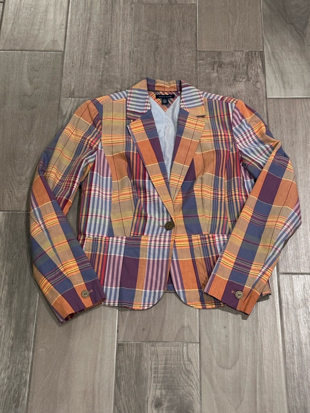 Tommy Hilfiger Multicolor Plaid Blazer with Navy & Rust Accents Women’s size M